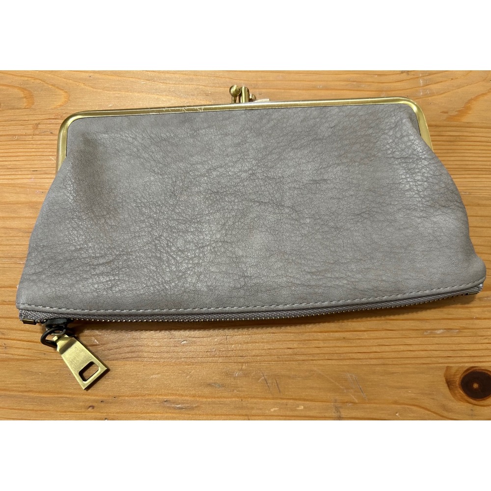 Urban Expressions Gray Vegan Leather Kiss Lock Wallet Floral Lining  Minimal